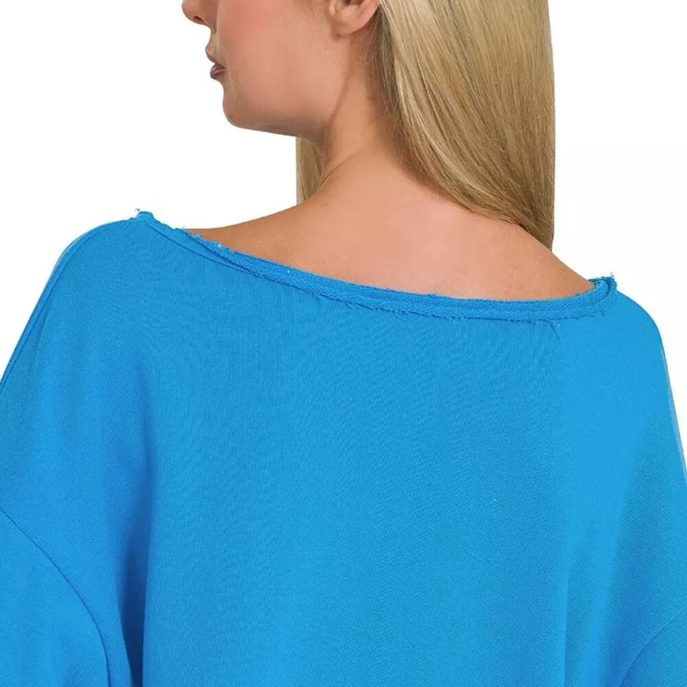 Zenana French Terry Boatneck Crop Top - Picture 3 of 7